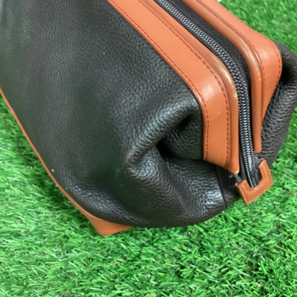 Coach Black & Dark Tan Leather Toiletry Bag Case